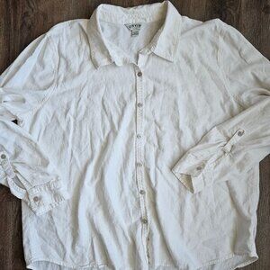 Orvis Women's XXL White Linen Blend Roll Tab Long Sleeve Shirt Classic Collectio